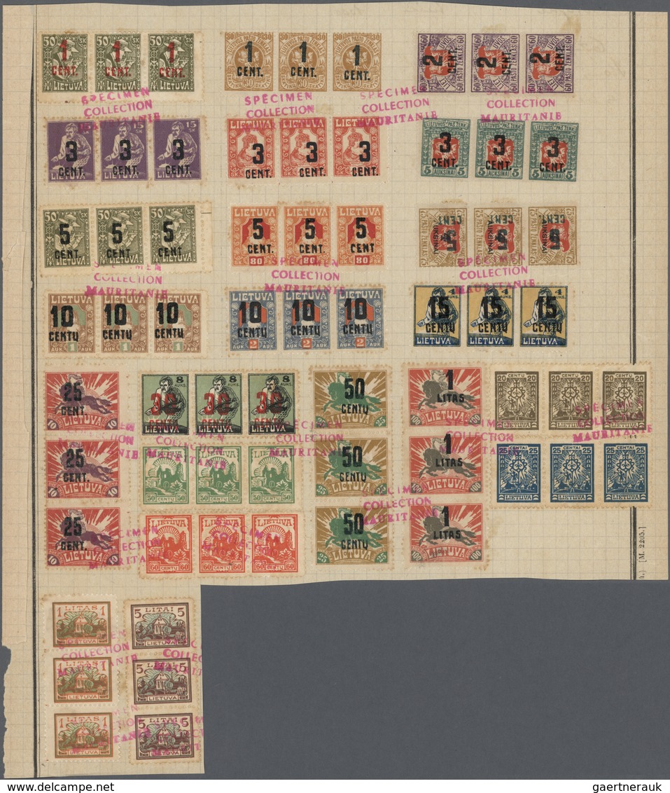 Litauen: 1922. Complete Set In 22 Horizontal Strips Of 3 Overprinted "Specimen Collection Mauritanie - Lithuania