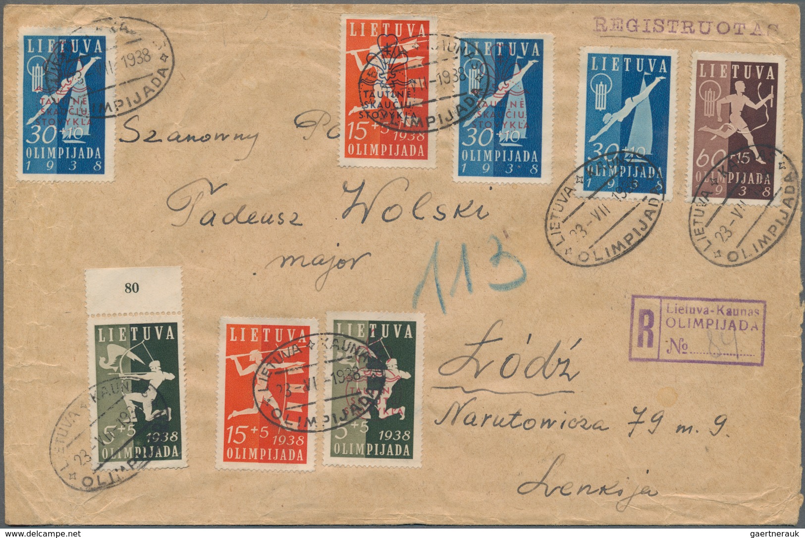 Litauen: 1938, Registered Letter (2nd Weight) With Special "LIETUVA-KAUNAS OLYPIADA 23-VII-1938" Pos - Litouwen