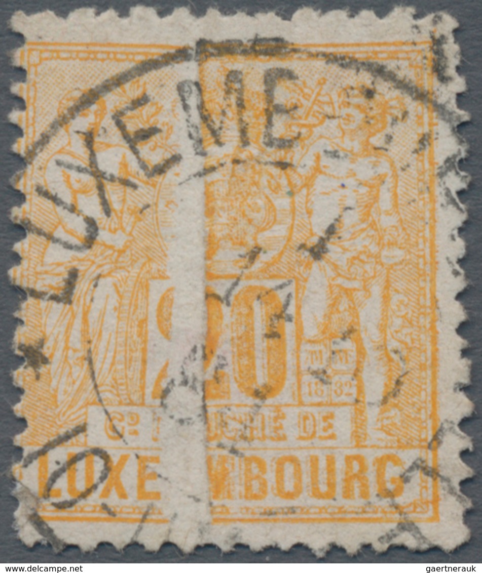 Luxemburg: 1882, 20c. Orange-yellow With Distinctive Vertical Paper Fold, Postally Used "LUXEMBOURG - Other & Unclassified