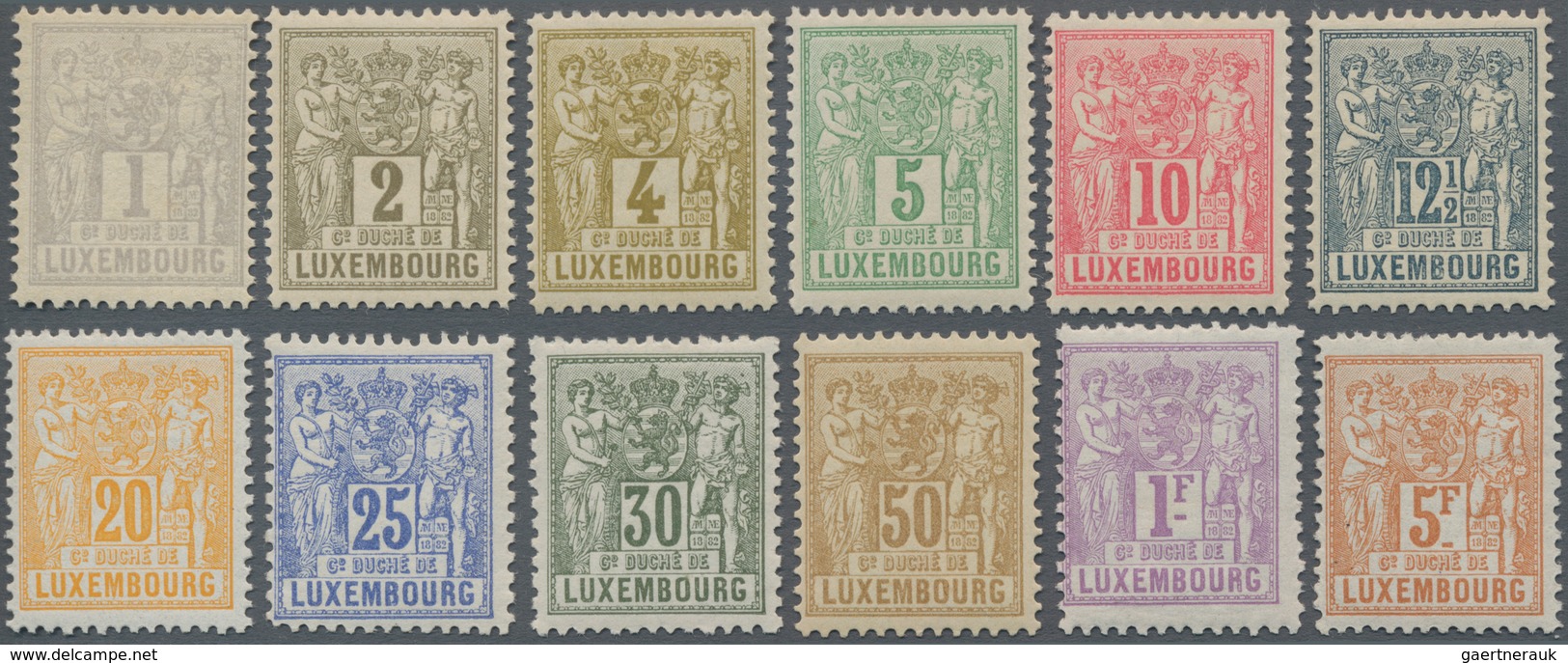 Luxemburg: 1882/1889, Definitives 1c.-5fr., Complete Set Of Twelve Values, Fresh Colours And Well Pe - Otros & Sin Clasificación