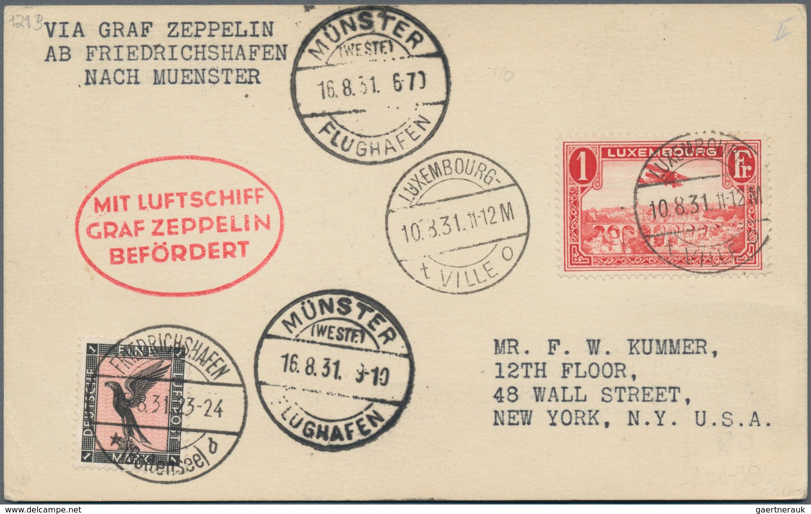 Luxemburg: 1931, MÜNSTERFAHRT: Dekorative 2-Länder-Frankatur Luxemburg/Dt. Reich Ab Luxemburg Ville - Andere & Zonder Classificatie