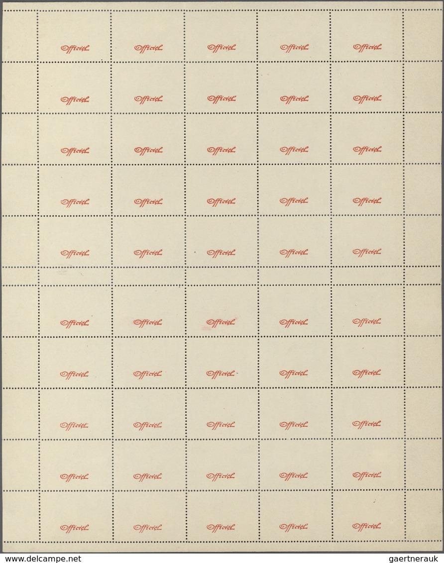 Luxemburg - Dienstmarken: 1935, "Officiel" Overprint In Red, Gutter Sheet Of 50 Albino Fields Each W - Officials