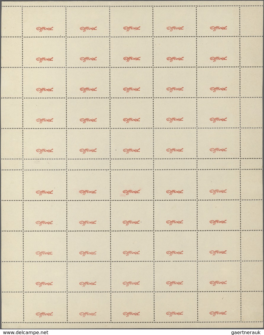 Luxemburg - Dienstmarken: 1935, "Officiel" Overprint In Red, Gutter Sheet Of 50 Albino Fields Each W - Dienst