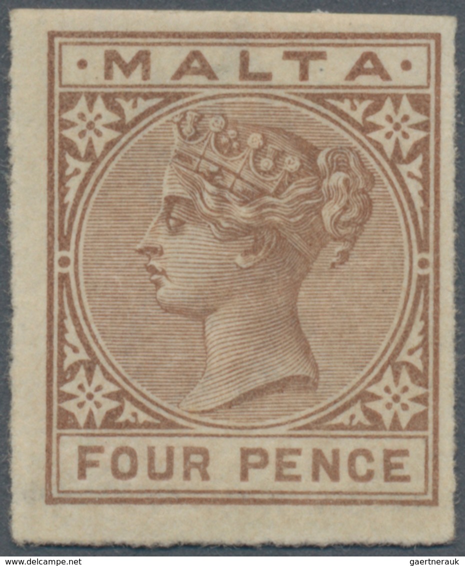 Malta: 1885, 4d. Brown Imperforate, Mint Original Gum With Hinge Remnant, Signed. SG 27a (listed As - Malta