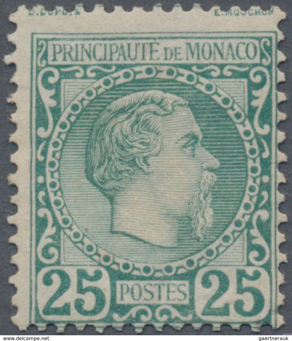 Monaco: 1885 25c. Blue-green, Mounted Mint With Hinge Marks/remnants, Light Natural Internal Crease, - Unused Stamps