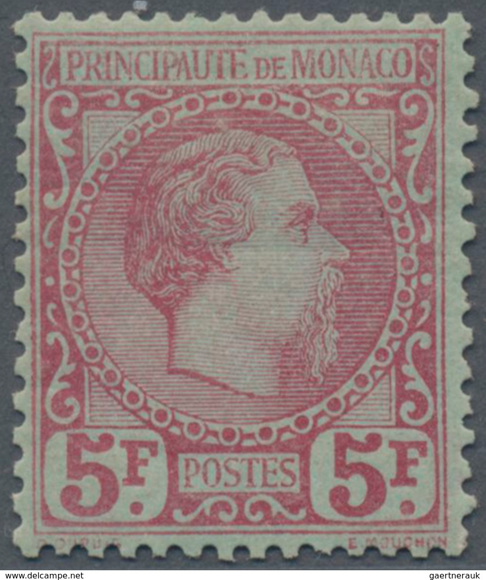 Monaco: 1885, 5 Franc Charles III Lightly Hinged In Very Fresh Condition. Signed Drahn. (Yv.€4.500,- - Unused Stamps