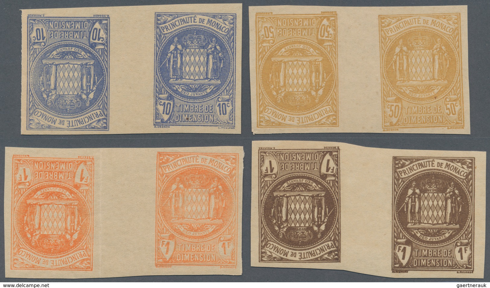 Monaco: Ca.1900. Dimension Yvert #1/8. Set Of 8 Tète-béche Essay Gutter Pairs. ÷ Ca.1900, Dimension - Ongebruikt