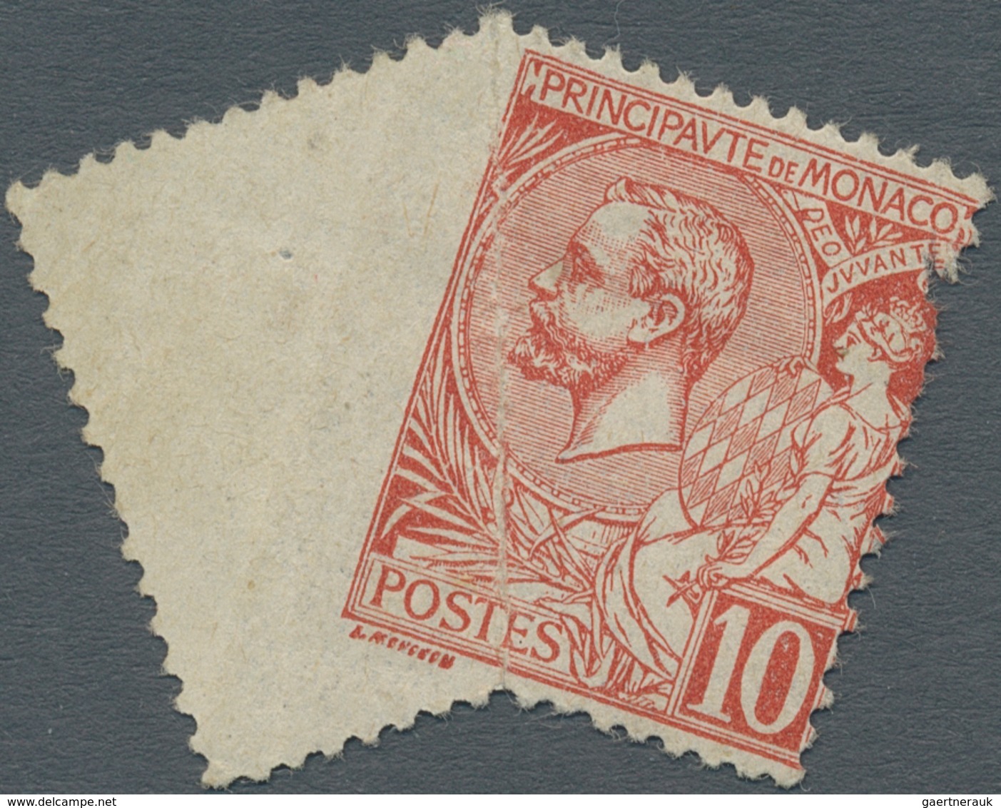 Monaco: 1901 10c. Red, Variety "folded Sheet Corner, Resulting In A Stamp With Perforated Printless - Ongebruikt