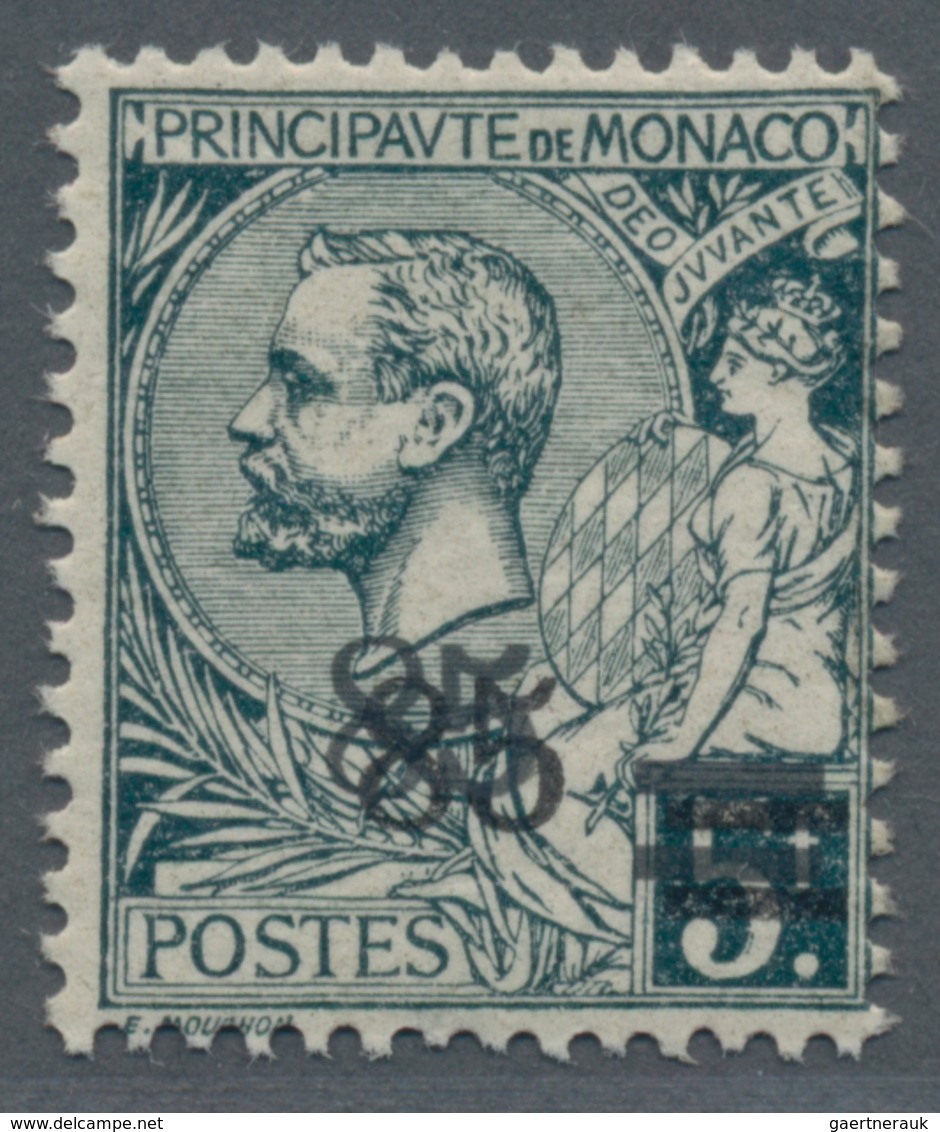 Monaco: 1924, Prince Albert I. 5fr. Dark-green With DOUBLE SURCHARGE ‚85‘ (C.), MNH And Very Scarce, - Neufs