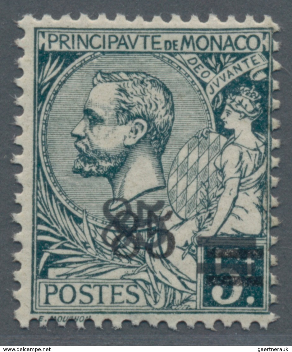 Monaco: 1924, Prince Albert I. 5fr. Dark-green With DOUBLE SURCHARGE ‚85‘ (C.), MNH And Very Scarce, - Ongebruikt