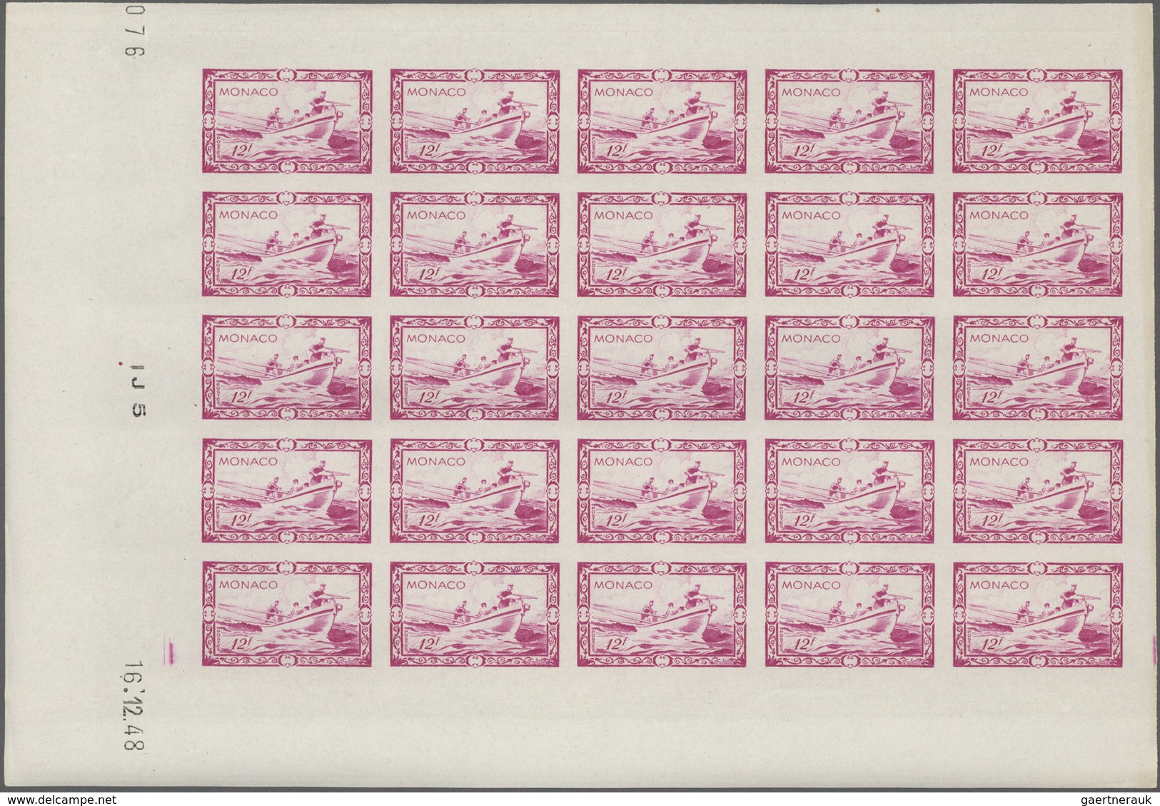 Monaco: 1949, 100th Birthday Of Prince Albert I. Complete Set Of Eight In IMPERFORATE Blocks Of 25 F - Unused Stamps