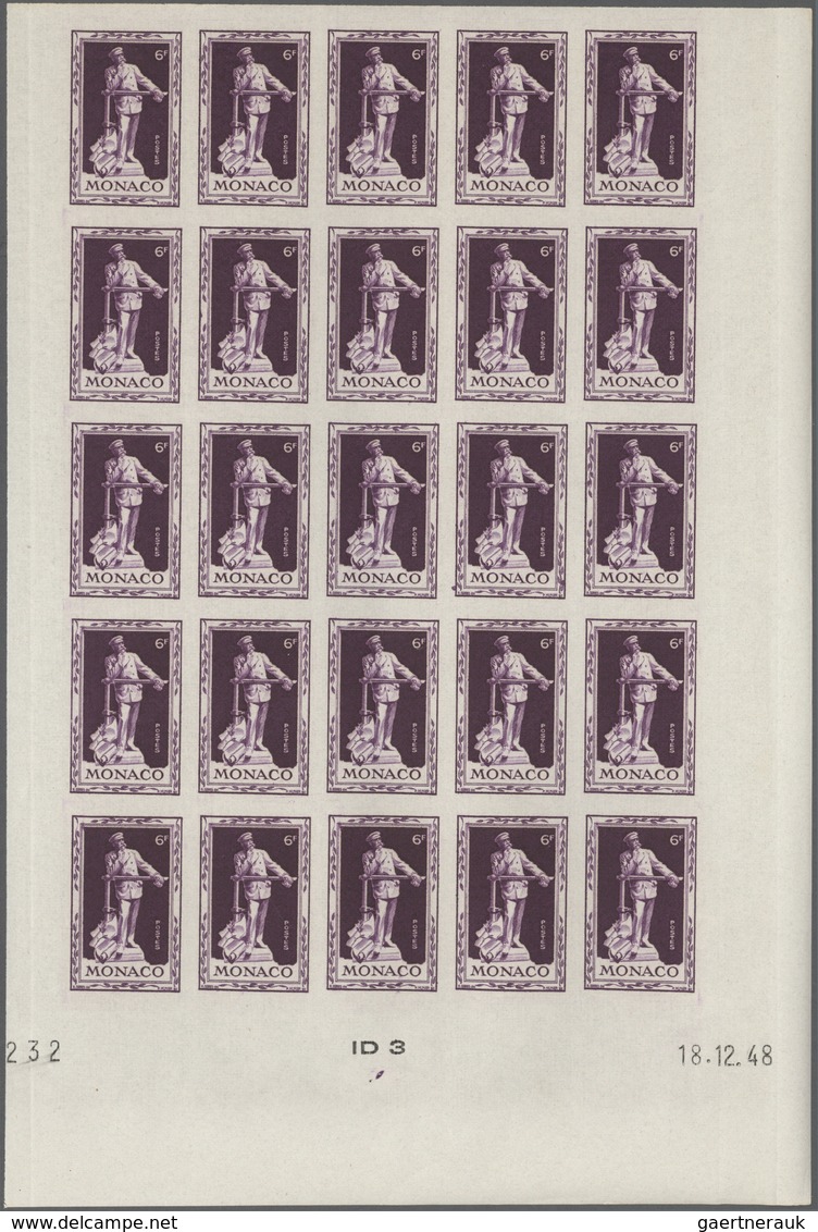 Monaco: 1949, 100th Birthday Of Prince Albert I. Complete Set Of Eight In IMPERFORATE Blocks Of 25 F - Nuovi