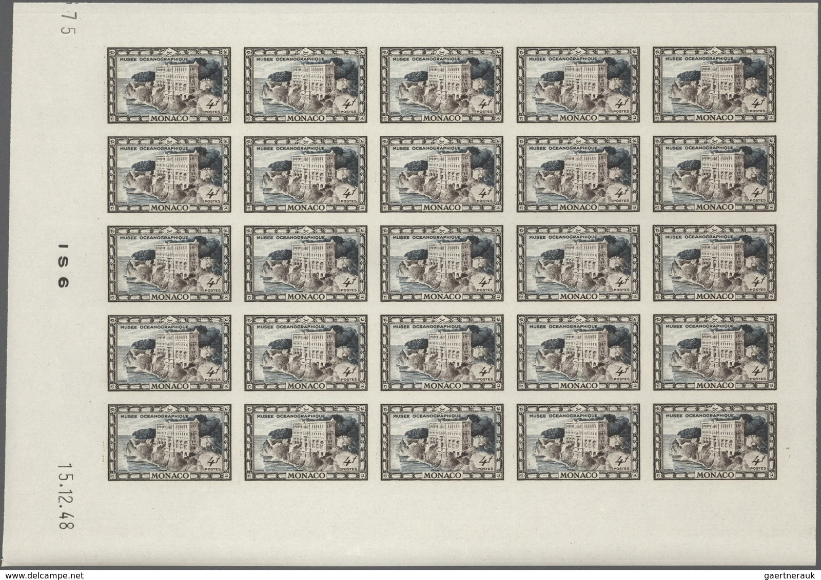 Monaco: 1949, 100th birthday of Prince Albert I. complete set of eight in IMPERFORATE blocks of 25 f