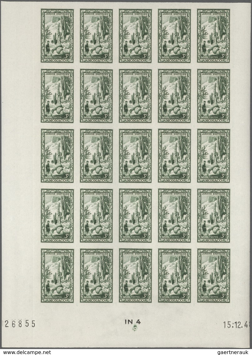 Monaco: 1949, 100th birthday of Prince Albert I. complete set of eight in IMPERFORATE blocks of 25 f