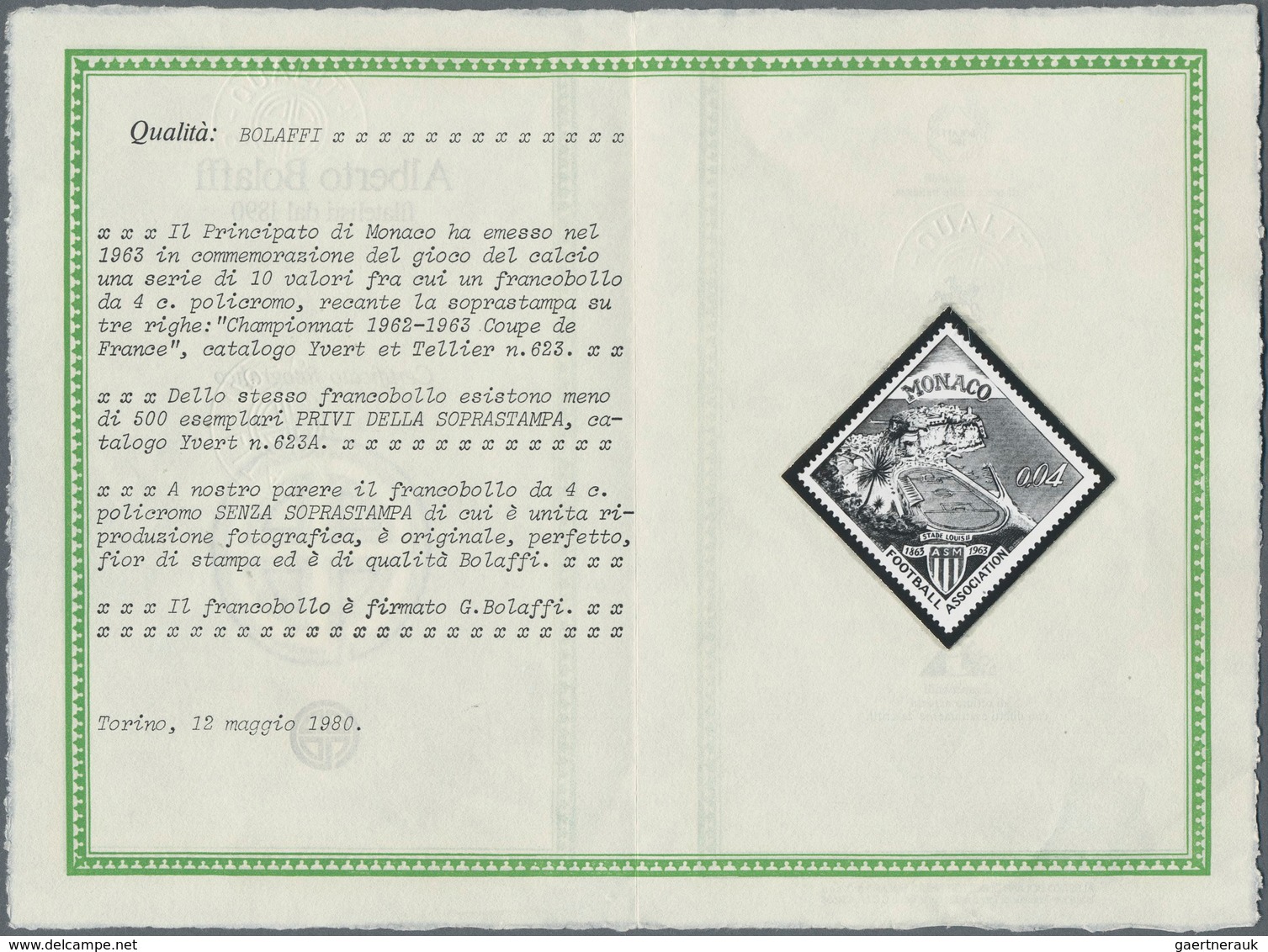Monaco: 1963, French Champion "AS Monaco", 0.04fr. Without Surcharge, Not Issued, Unmounted Mint, Si - Unused Stamps