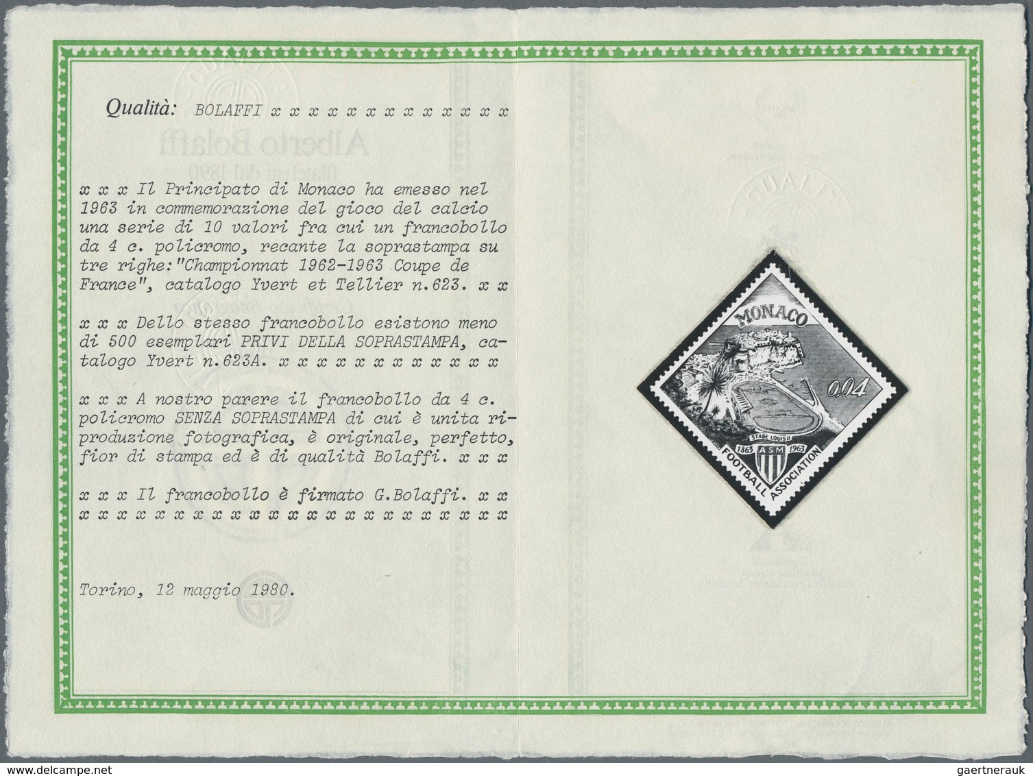 Monaco: 1963, French Champion "AS Monaco", 0.04fr. Without Surcharge, Not Issued, Unmounted Mint, Si - Ongebruikt