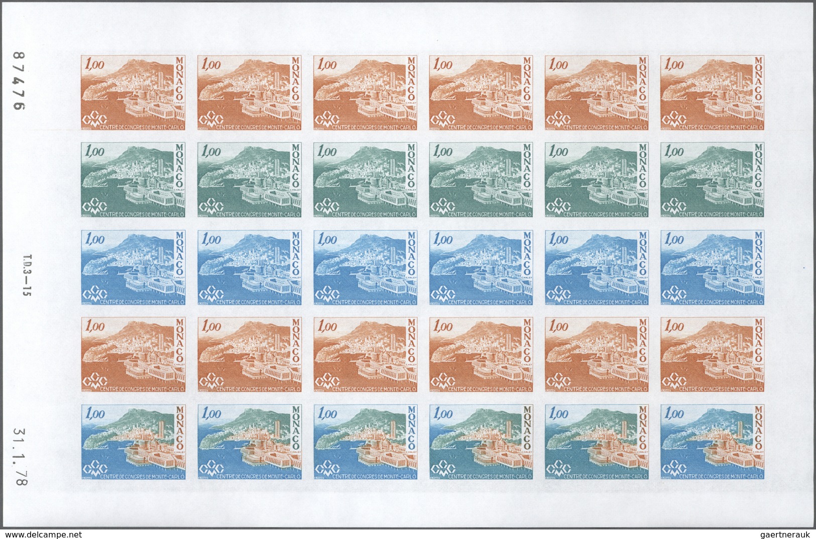 Monaco: 1978. Complete Set "Inauguration Of Monaco Congress Center" (2 Values) In 2 Color Proof Shee - Ongebruikt