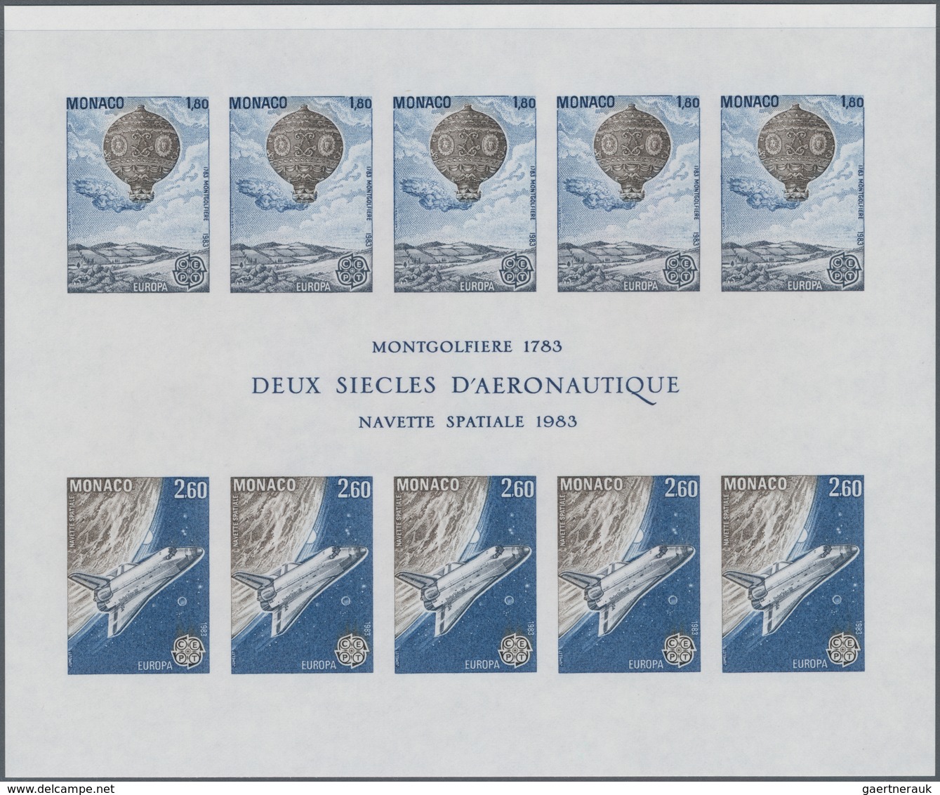 Monaco: 1983, Europa-CEPT ‚Montgolfiere And Space Shuttle‘ IMPERFORATE Miniature Sheet, Mint Never H - Unused Stamps