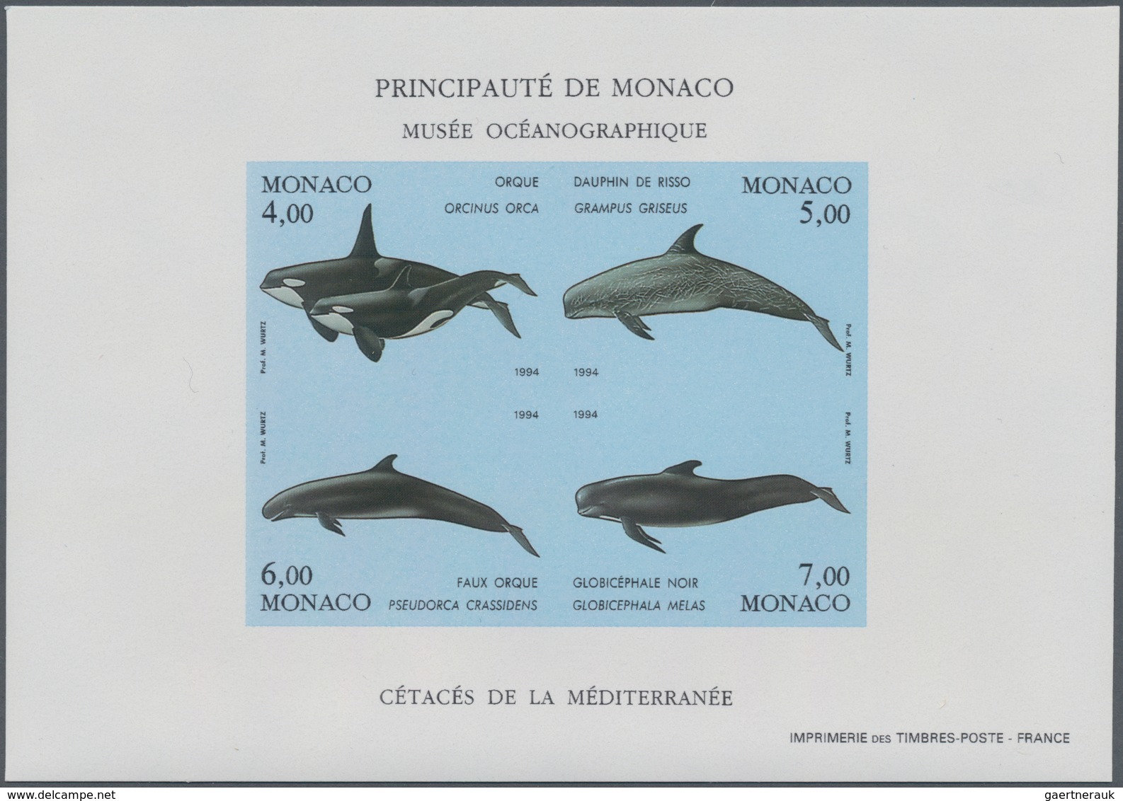 Monaco: 1992/1994, Whales And Dolphins Set Of Three Different IMPERFORATE Miniature Sheets, Mint Nev - Unused Stamps