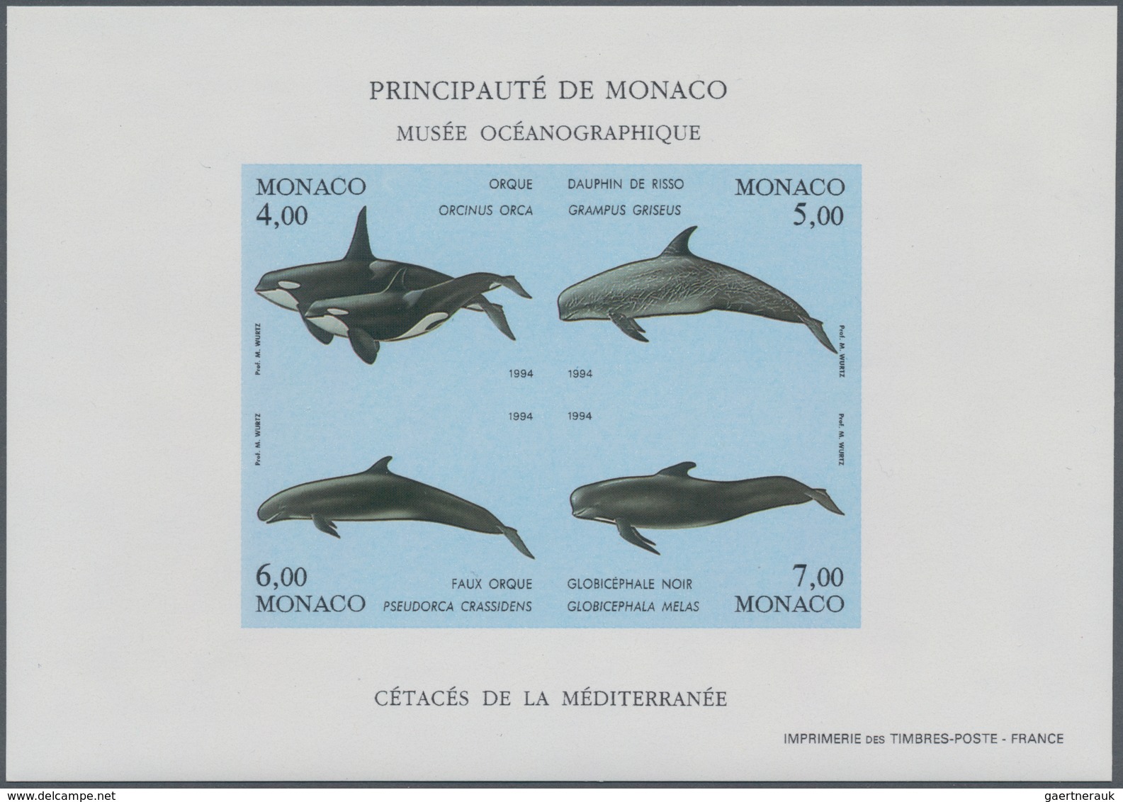 Monaco: 1992/1994, Whales And Dolphins Set Of Three Different IMPERFORATE Miniature Sheets, Mint Nev - Unused Stamps