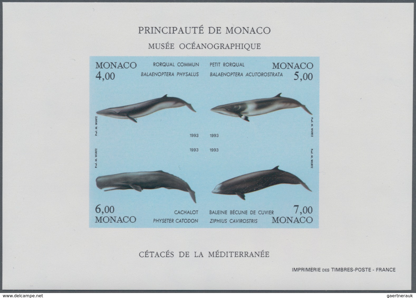 Monaco: 1992/1994, Whales And Dolphins Set Of Three Different IMPERFORATE Miniature Sheets, Mint Nev - Unused Stamps