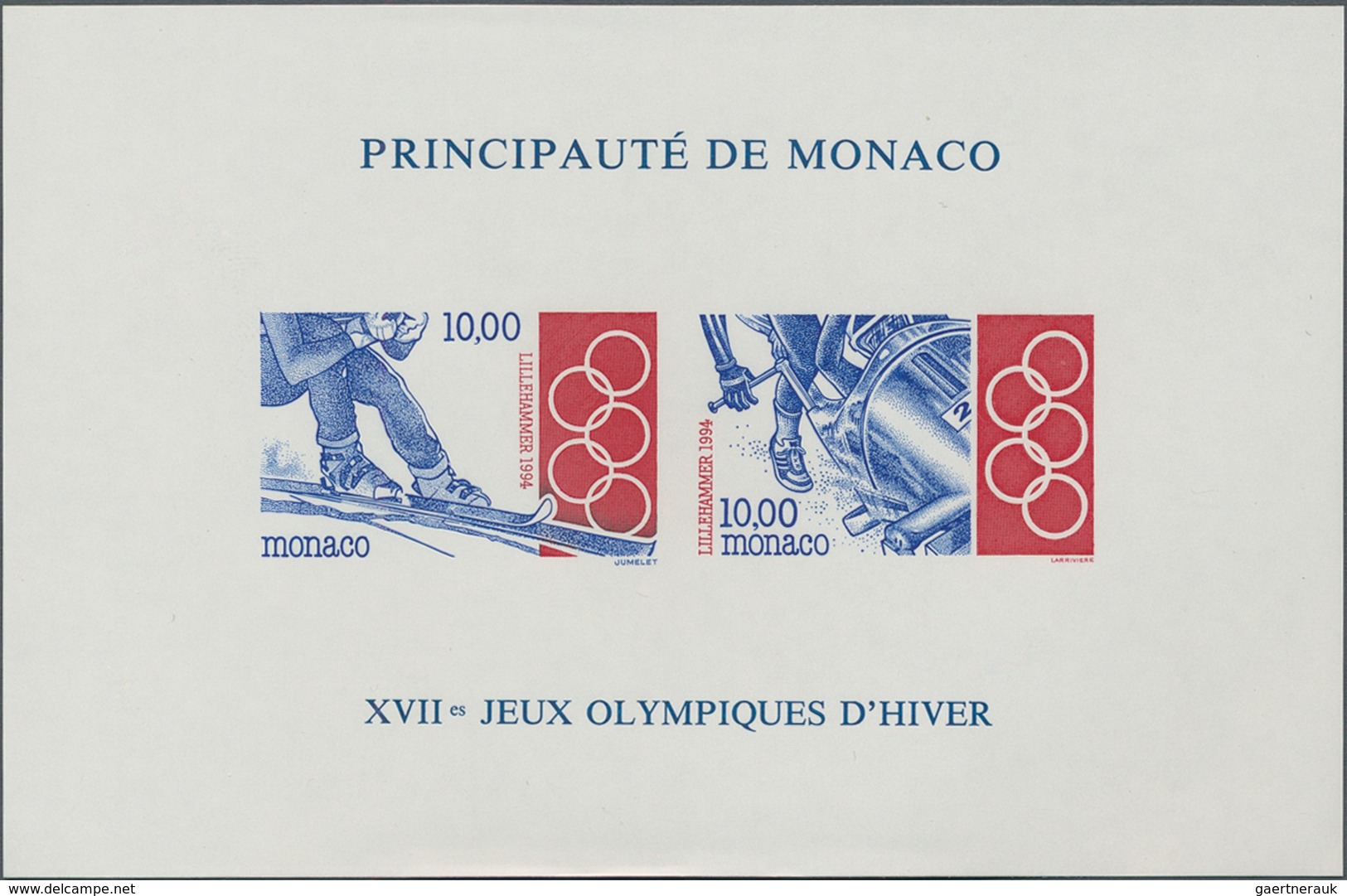 Monaco: 1994, Olympic Winter Games Lillehammer Perforated And IMPERFORATE Special Miniature Sheet Pa - Unused Stamps