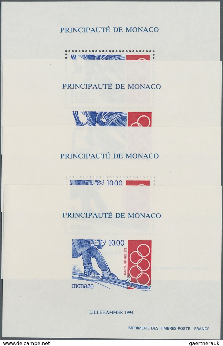 Monaco: 1994, Olympic Winter Games Lillehammer Perforated And IMPERFORATE Special Miniature Sheet Pa - Unused Stamps