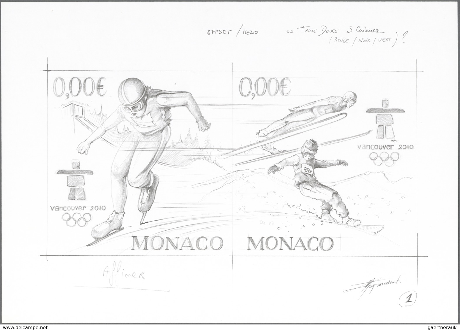 Monaco: 2009. Black Pencil Model, Type Not Adopted. Signed Mordant. Vancouver Olympic Games, Skating - Ongebruikt