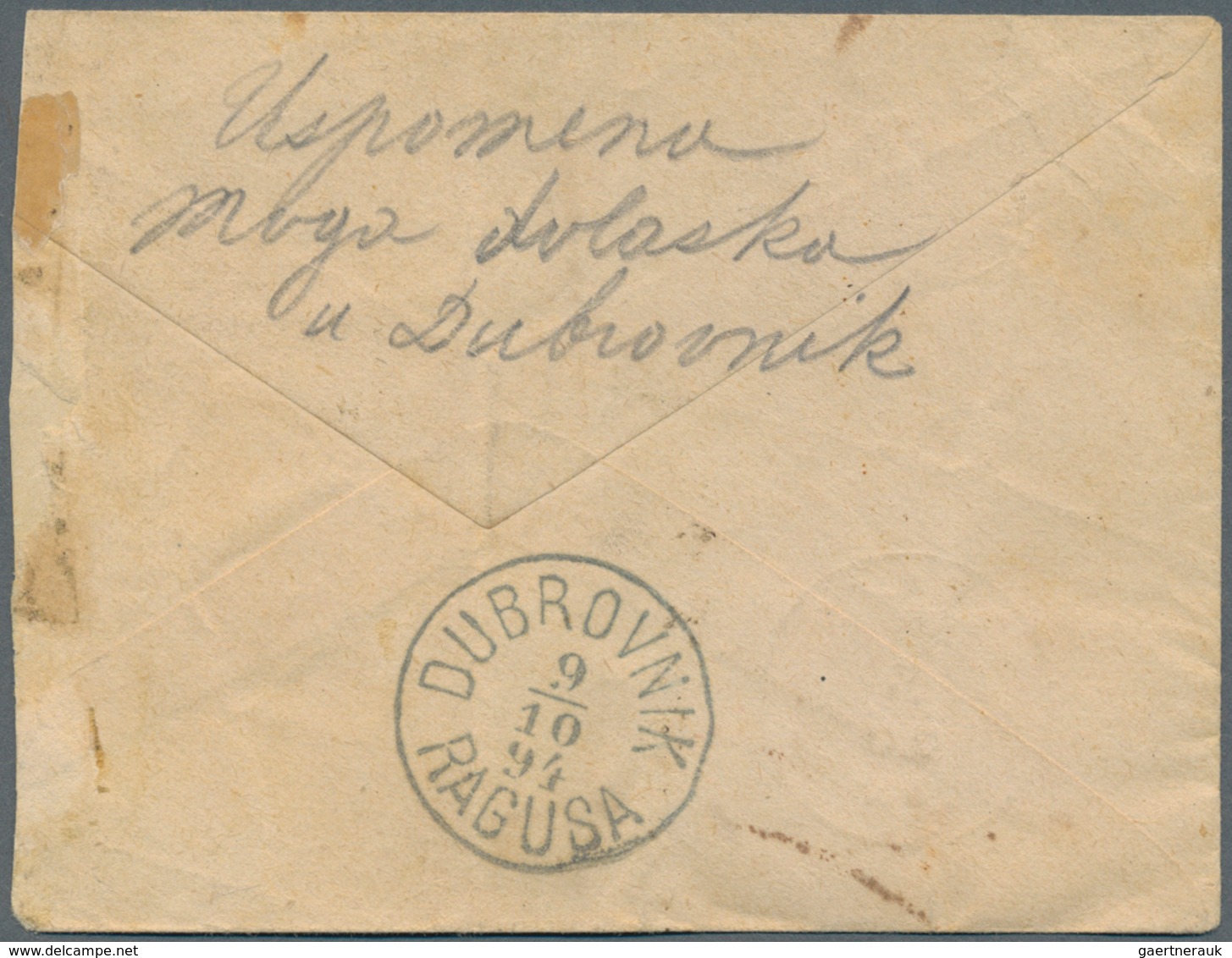 Montenegro: 1894, Envelope (reduced At Right Where Opened) To Dubrovnik Franked With Second Printing - Montenegro