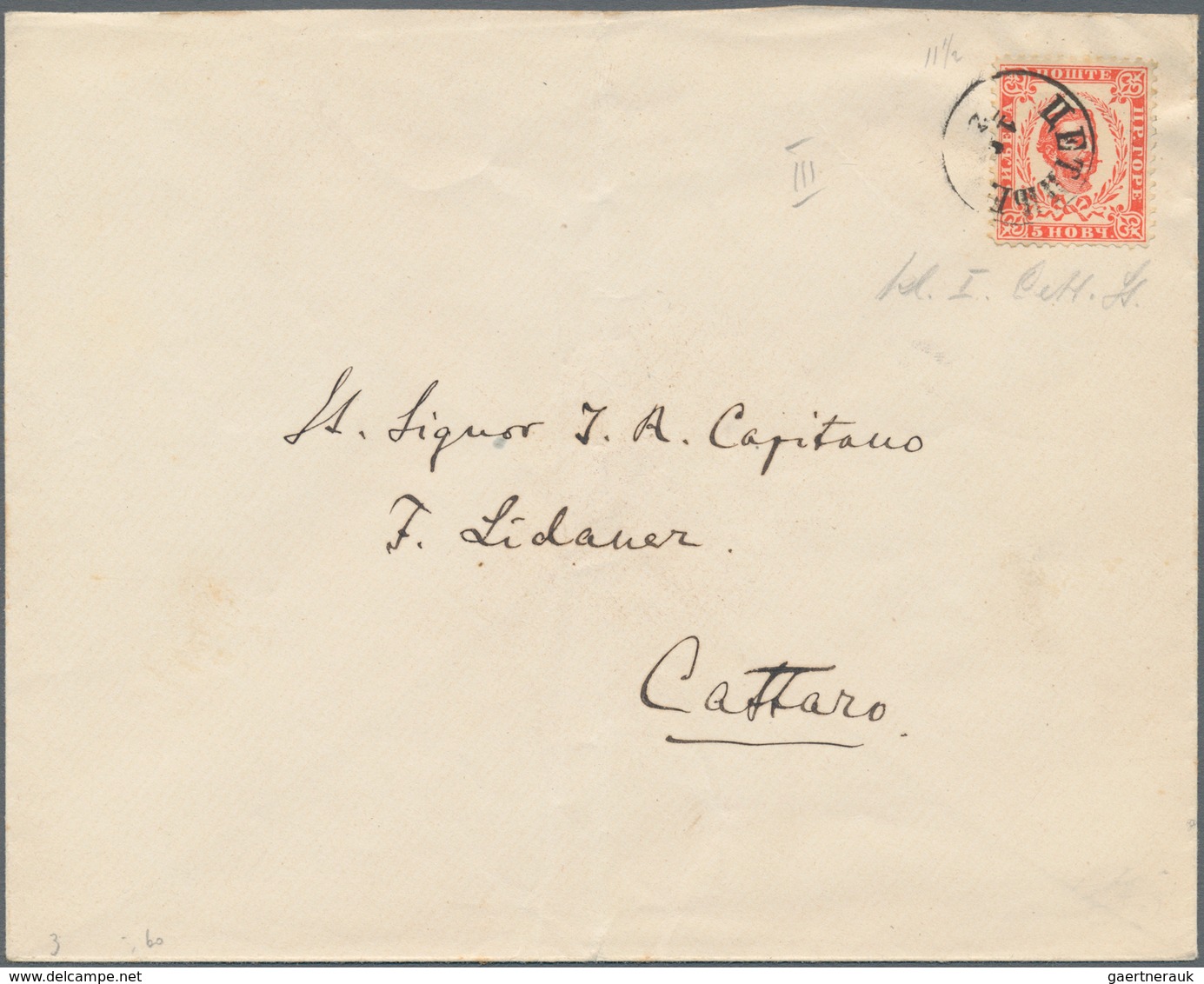 Montenegro: 1897. Letter To Cattaro Franked 5n Orange-red, Perf 11 1/2 Of THRID PRINTING, Tied By "C - Montenegro