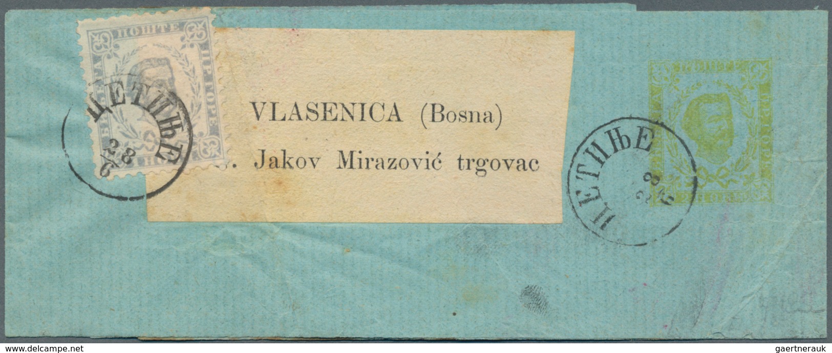 Montenegro - Ganzsachen: 1895, 2n Yellow/pale Blue Wrapper, Vertically Laid Paper, To An Address In - Montenegro