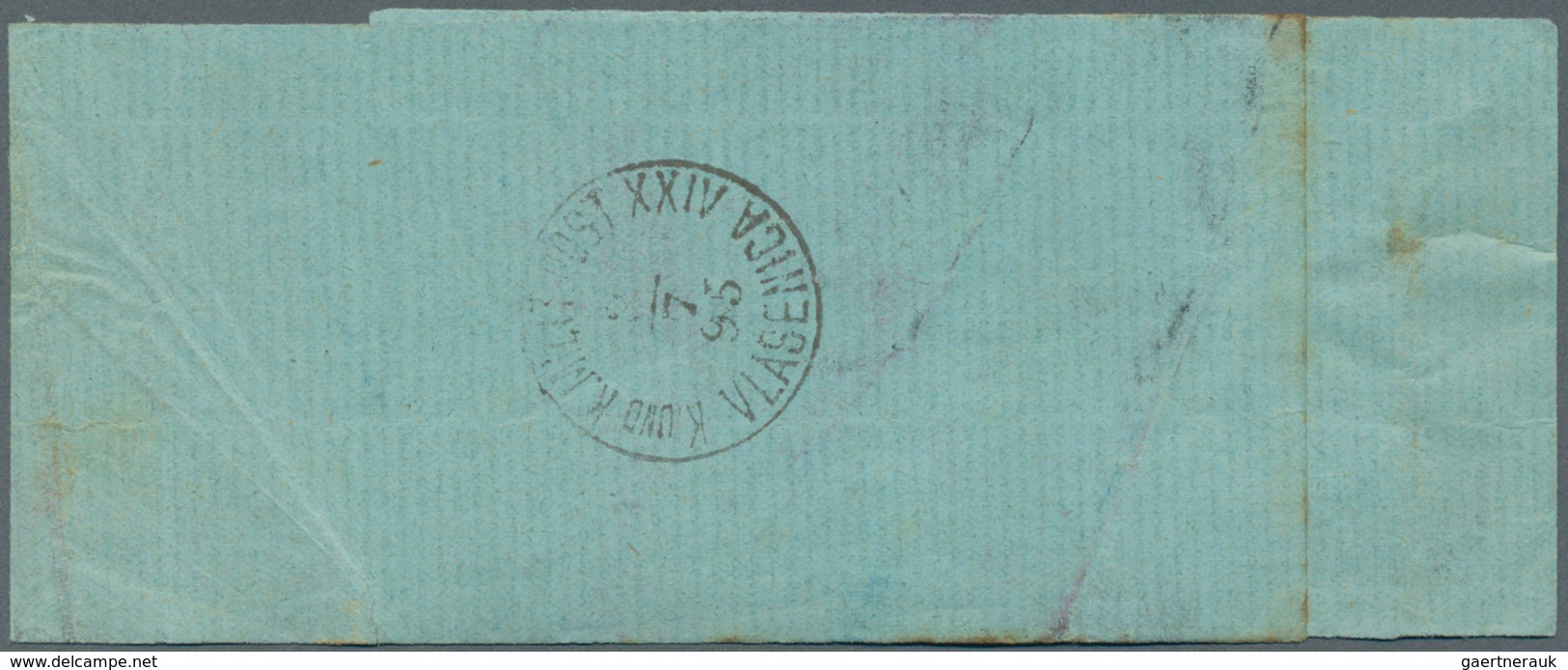 Montenegro - Ganzsachen: 1895, 2n Yellow/pale Blue Wrapper, Vertically Laid Paper, To An Address In - Montenegro