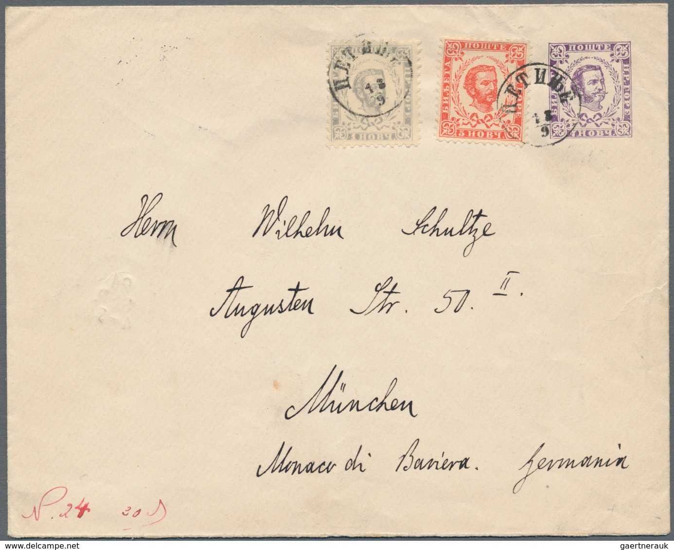 Montenegro - Ganzsachen: 1896. 7n Violet 1893 Prince Nicholas Stationery Envelope (157 X 126 Mm) Upr - Montenegro