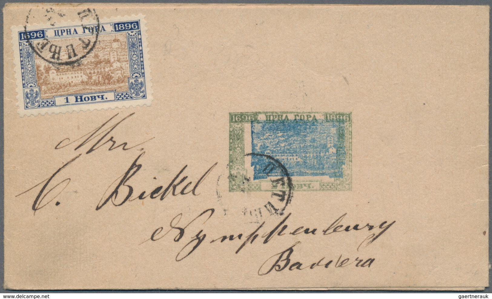 Montenegro - Ganzsachen: 1896. 5 N "Monastary" Design 5n Blackish-blue And Olive-yellow Postaly Stat - Montenegro