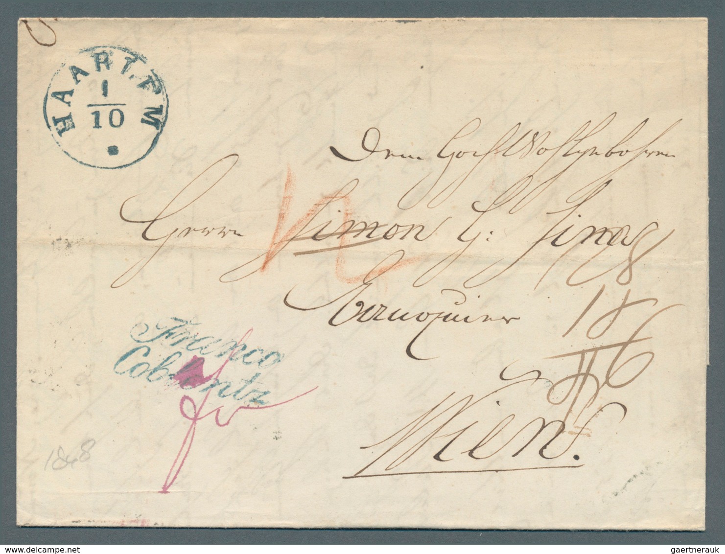 Niederlande - Vorphilatelie: 1848,Niederlande, HAARLEM, K1 Auf Kompl. Faltbrief Mit Blauem L2 FRANCO - ...-1852 Prephilately