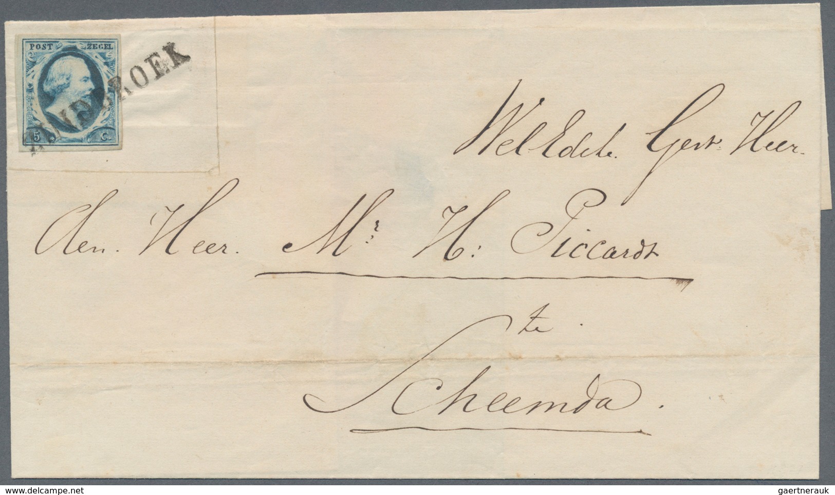 Niederlande: 1852, 5 Cent Plate I Position 50, Very Fine With Wide Margins All Around Tied By VERY R - Other & Unclassified