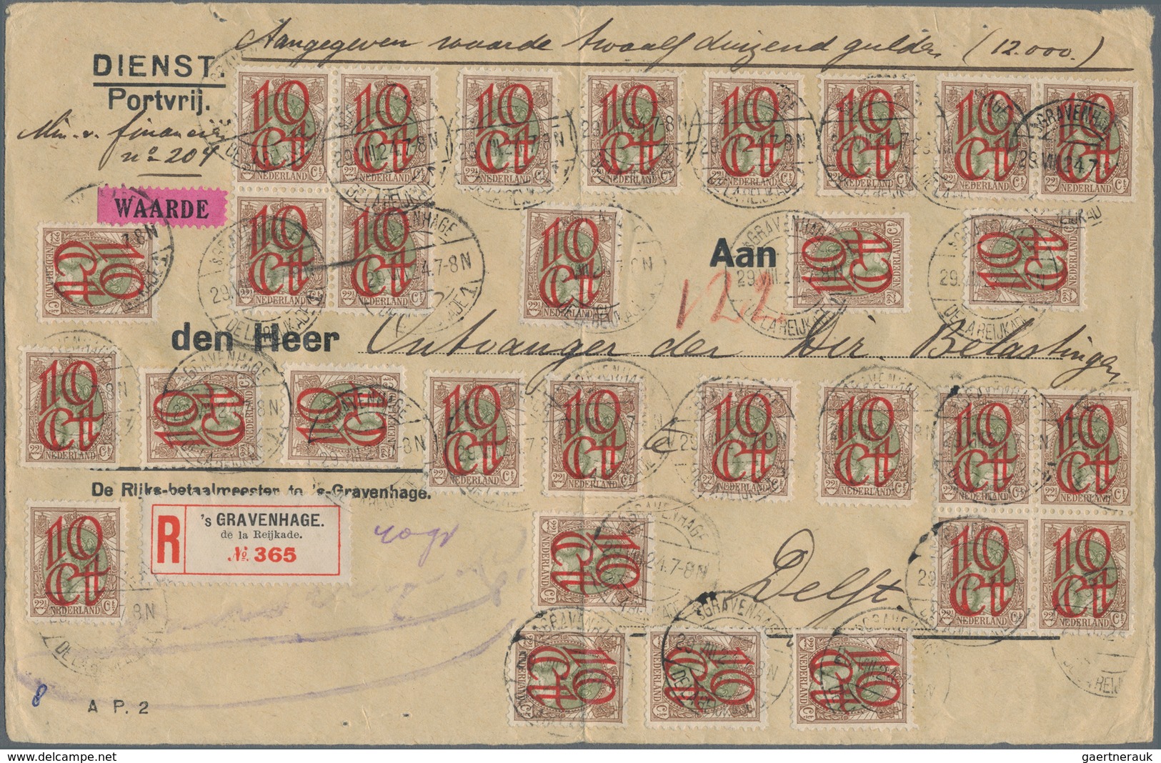Niederlande: 1927, Front Of A Registered, Value Declared Letter Of "12.000 Gulden" Sent From Den Haa - Altri & Non Classificati