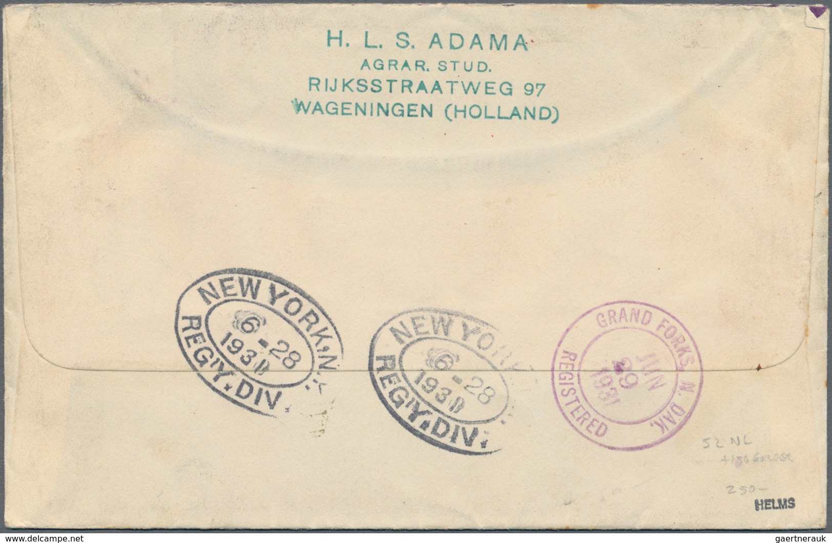 Niederlande: 1931, Ciontract State Catapurlt Mail, Registrered From ARNHEM To New York With Green Ca - Other & Unclassified