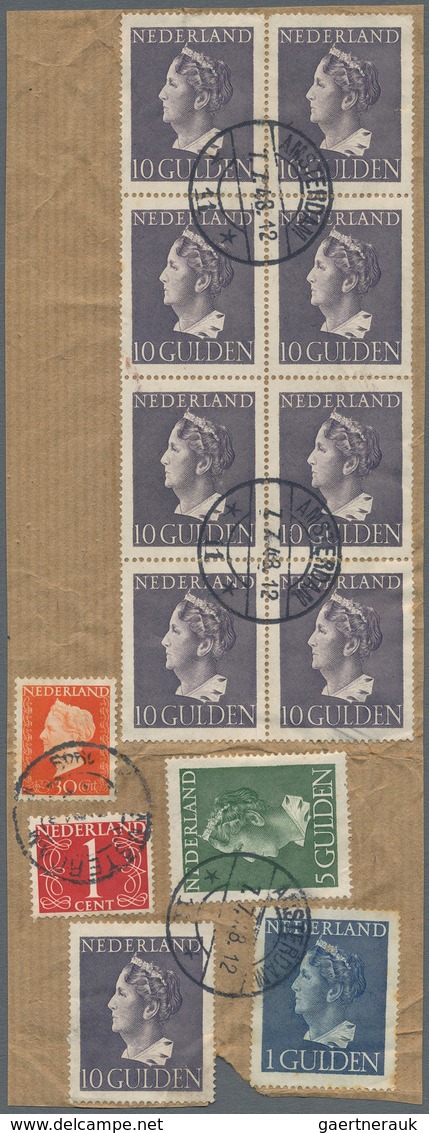 Niederlande: 1946, Definitives "Wilhelmina", Large Fragment Bearing 96.31gld. Franking Incl. 10gld. - Andere & Zonder Classificatie