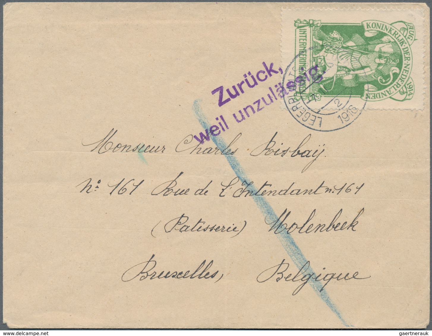 Niederlande - Portofreiheitsmarken: 1916, Internment Camp Stamp, Green, Tied By Dater LEGERPLAATS BI - Dienstzegels