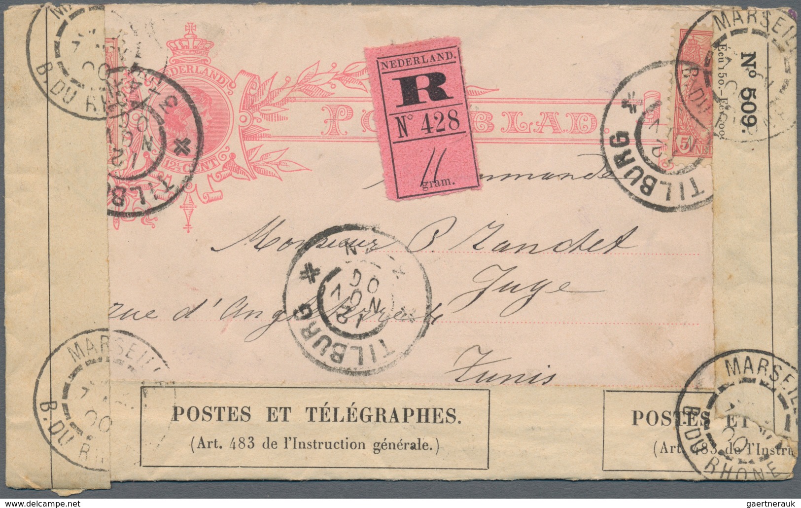 Niederlande - Ganzsachen: 1900, Letter Card 12 1/2 C. Uprated 5 C. (2) Canc. "TILBURG 12 NOV 00" Reg - Postal Stationery