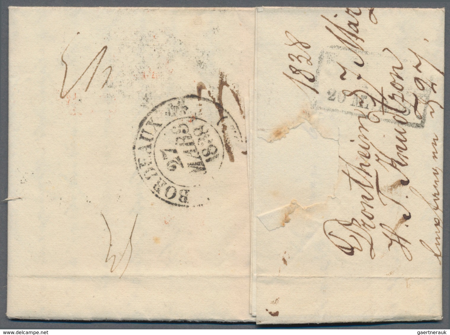 Norwegen - Vorphilatelie: 1836/1838, Two Lettersheets To Bordeaux/France: Christiana 1 Febr 1836 Via - ...-1855 Prephilately