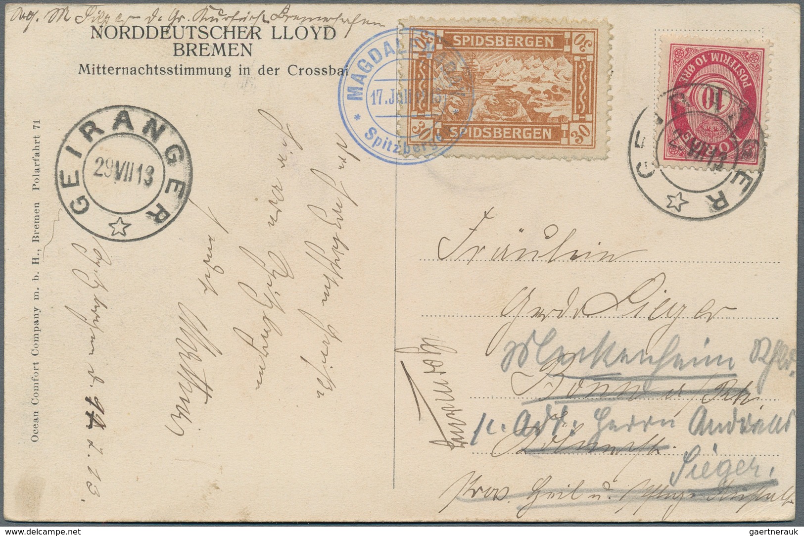 Norwegen - Privatpost Spitzbergen: 1913, Two Coloured Ppc Of North German Lloyd "REDBAI" Resp. "CROS - Emisiones Locales