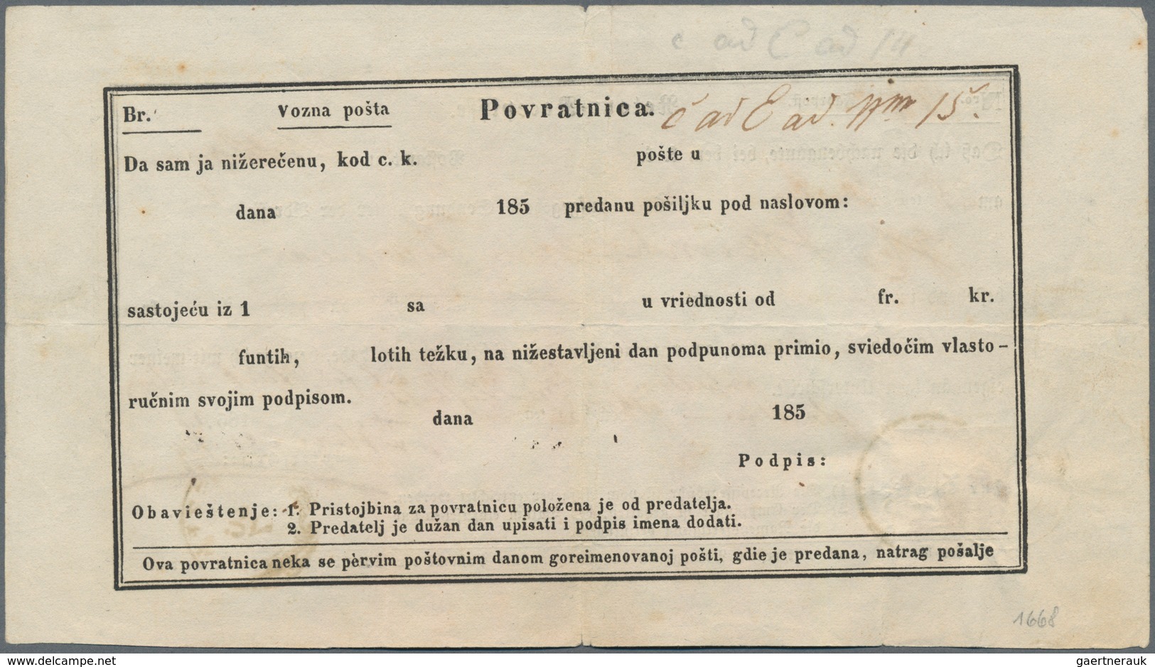 Österreich: 1850, 6 Kreuzer Rötlichbraun Auf Handpapier, Type Ib, Auf Kompletter Retour-Recepisse Vo - Otros & Sin Clasificación