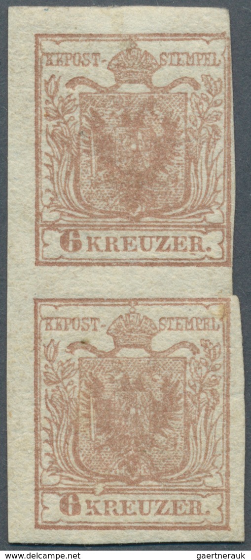 Österreich: 1850, 6 Kr. Rosabraun HP Type Ib Im Senkrechten Paar Dabei Die Obere Marke Am Rechten Ra - Other & Unclassified
