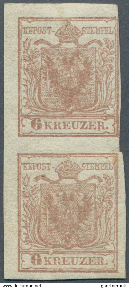 Österreich: 1850, 6 Kr. Rosabraun HP Type Ib Im Senkrechten Paar Dabei Die Obere Marke Am Rechten Ra - Andere & Zonder Classificatie