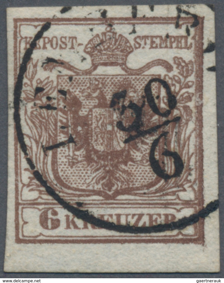 Österreich: 1850, 6 Kr Braun Type I B Auf Geripptem Handpapier. Die Marke Hat Einen Teilabdruck Des - Andere & Zonder Classificatie