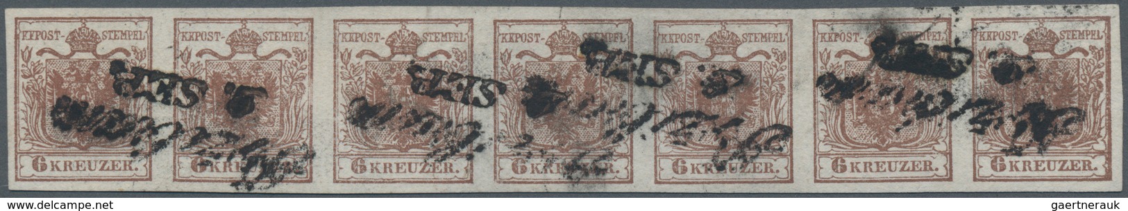 Österreich: 1850, 6 Kreuzer Braun Im Waager. 7er-Streifen Type Ib Entwertet Mit 4x L2 "PRZIBRAM", Di - Other & Unclassified