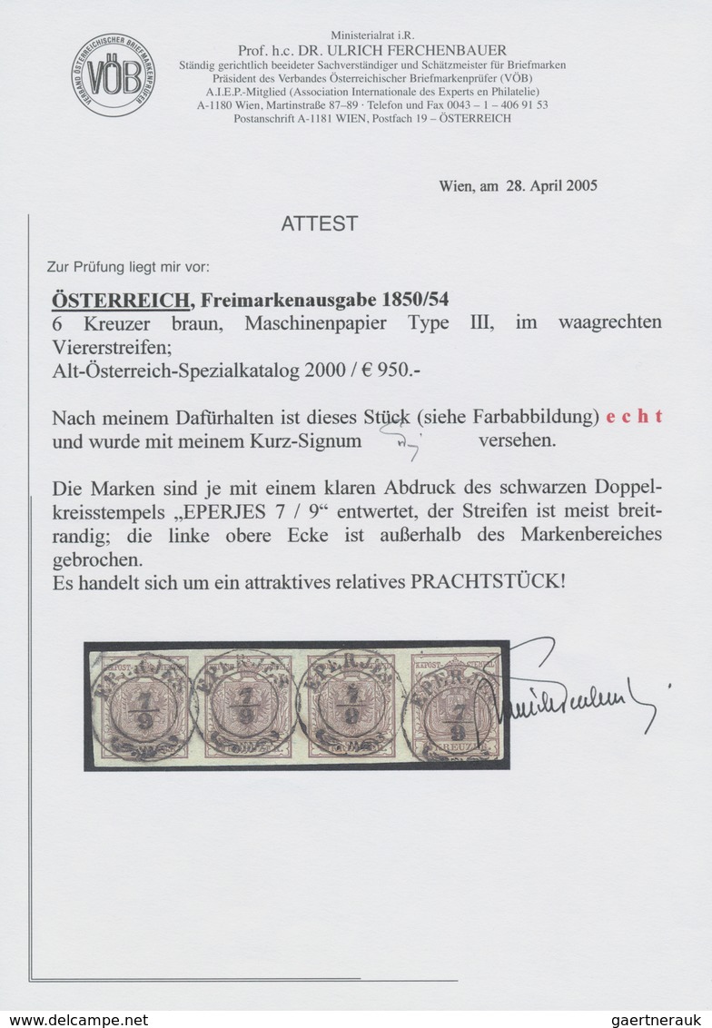 Österreich: 1850/54, 6 Kreuzer Braun, Type III, Auf Maschinenpapier, Entwertet Mit Klarem Abdruck De - Andere & Zonder Classificatie