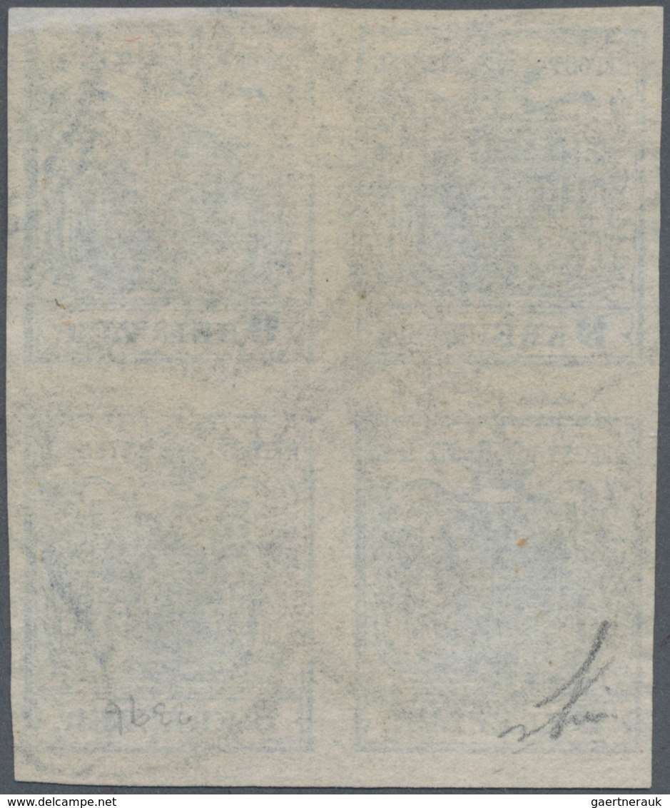 Österreich: 1850, 9 Kreuzer Blau, Dünnes Handpapier 0,065 Mm Im Viererblock, Die Beiden Rechten Mark - Other & Unclassified